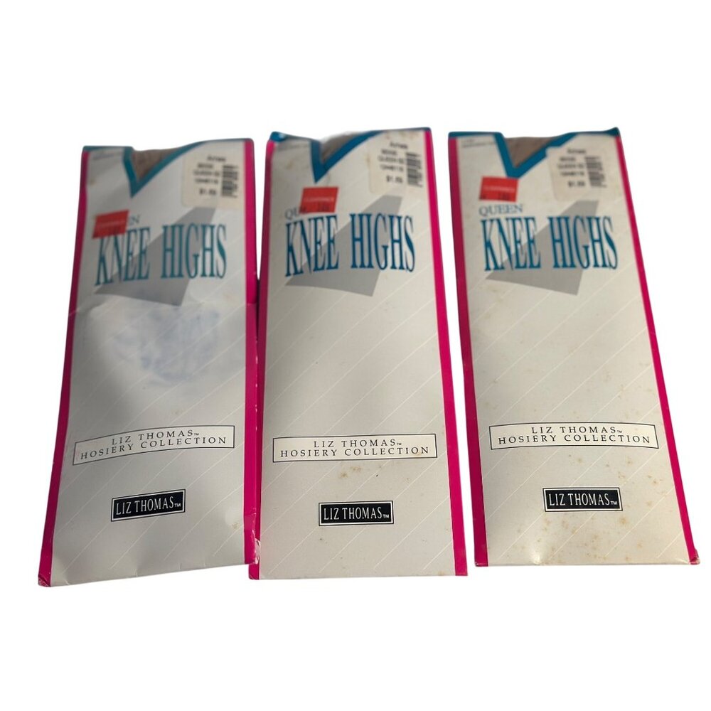 VTG Lizโ Thomas Queen Size Knee Highs Hosiery 3-Pack Nylon Sheer Stockings NIP